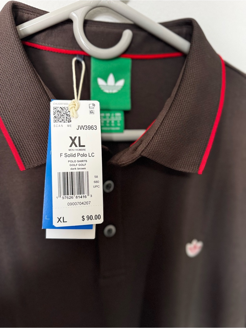 adidas Dark Brown Polo with Red Accent Trim - Men's XL